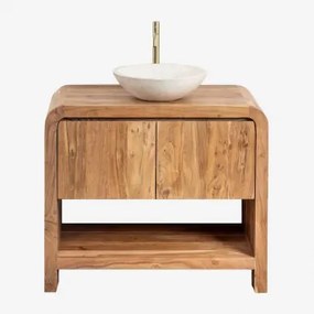 Zestaw Mebli Łazienkowych Z Drewna Vacry Akacja Brąz & Cement Okrągły Biały Ø40 Cm Zavion & - Sklum