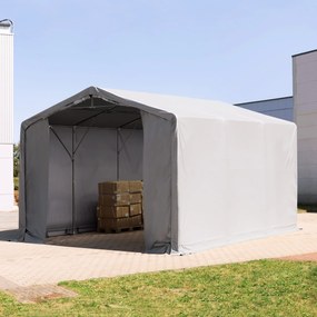 TOOLPORT 6x6m Hala namiotowa - 3,0 m wysokość ścian bocznych z bramą na zamek błyskawiczny, PVC 850, szary, ze statyką (podłoże gruntowe) - (93872)