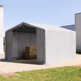 TOOLPORT 6x6m Hala namiotowa - 3,0 m wysokość ścian bocznych z bramą na zamek błyskawiczny, PVC 850, szary, ze statyką (podłoże gruntowe) - (93872)