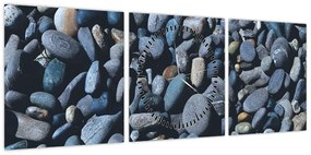 Obraz kamyków z plaży (z zegarem) (90x30 cm)