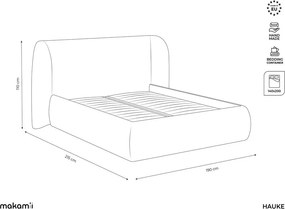 Jasnoszare tapicerowane łóżko dwuosobowe ze schowkiem i stelażem 140x200 cm Hauke – Makamii