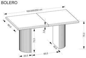 BOLERO stół rozkładany 160-250x90x78 cm czarny, 6-10 osobowy