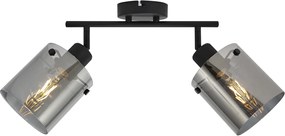 Designerski reflektor sufitowy czarny z przydymionym szkłem 2-punktowy - Domo