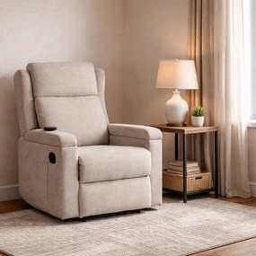 Fotel Masujący SEBASTIAN Rozkładany Wypoczynkowy z Podnóżkiem Beżowy Nowoczesny