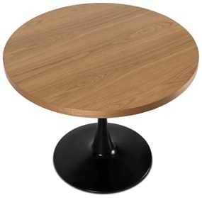 Zestaw Stół Okrągły LINO 100 cm Dąb Złoty/Czarny i 4 Krzesła Tapicerowane z Drewna Giętego DAKOTA Czarne/Dąb Złoty Welurowe Loft