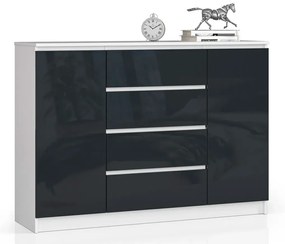Komoda w połysku do biura biała + grafit - Liv 4X 140 cm