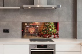 Panel szklany do Kuchni Wieczór przy Kominku i Choince