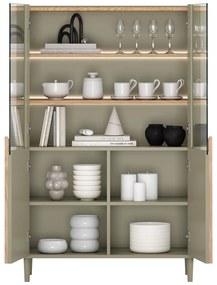 Witryna Amilio do salonu 100 cm na nóżkach - eukaliptus / dąb baltic dune / uchwyty dąb naturalny