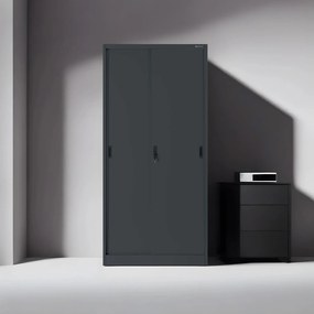 Biurowa szafa metalowa z drzwiami przesuwnymi KUBA, 900 x 1850 x 400 mm, antracytowa