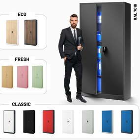 Szafa na dokumenty biurowa metalowa antracytowa: JAN H, 900 x 1950 x 400 mm