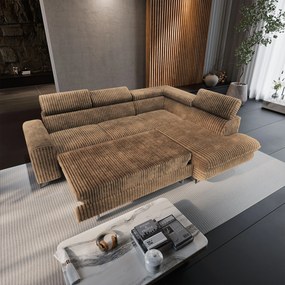 Masseno Narożnik VELISS z funkcją spania i pojemnikiem na pościel Rozkładana sofa do Salonu - Beżowy, TILIA 17
