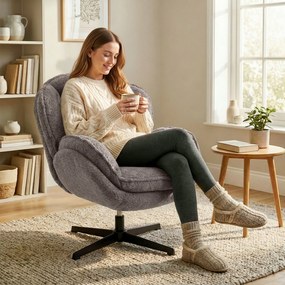 HOMCOM Nowoczesny fotel typu wingback, welurowy fotel z podłokietnikami, czteroramienna podstawa, sprężyny S, funkcja obrotu 360°, szary | Aosom PL