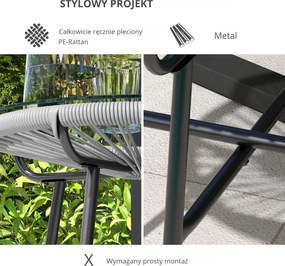 Outsunny Stolik Boczny Rattanowy Bistro Kawowy Blat ze Szkła Okrągły Czarno-Szary Taras Balkon | Aosom PL