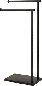 HOMCOM Wolnostojący wieszak na ręczniki z 2 drążkami, czarny, 35,5x20x78 cm | Aosom PL