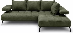 Nowoczesny narożnik Nalik L z eleganckimi przeszyciami oraz zagłówki na metalowych uchwytach