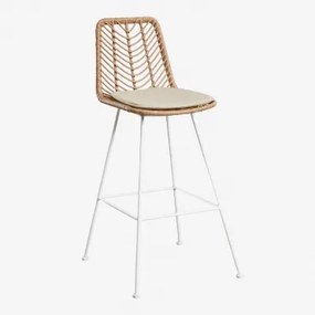 Wysoki Stołek Ogrodowy Z Naturalnego Syntetycznego Rattanu Gouda Miel & ↑75 Cm & Biały & Kremowa - Sklum