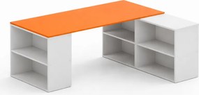 Biurko z przestrzenią do przechowywania BLOCK B01, 180 × 160 cm, biały/pomarańczowy