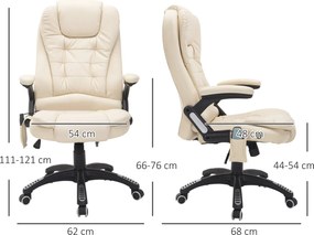 HOMCOM Krzesło biurowe ergonomiczne Masażu fotel biurowy fotel obrotowy z funkcją ogrzewania Beżowy | Aosom PL