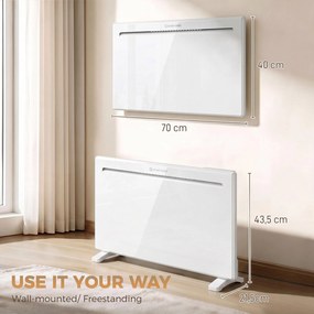 HOMCOM Inteligentny panel grzewczy 1500 W, wolnostojący/montaż ścienny, ogrzewanie elektryczne z 7-dniowym timerem, wykrywanie otwartego okna, ochrona przed mrozem, biały | Aosom PL