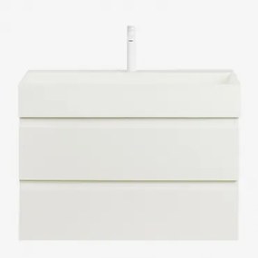 Zestaw Wiszących Mebli Łazienkowych Z Drewna I Forniru Jesionowego Zintegrowany Z Umywalką Ona Biała & - Sklum