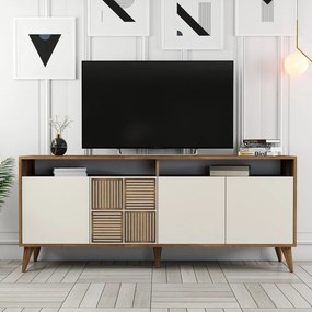 Kremowa niska komoda w dekorze orzecha 180x79 cm Milan – Kalune Design
