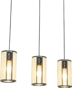 Orientalna lampa wisząca czarna z rattanu 3-światłowa owalna - Akira