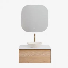 Zestaw Wiszących Mebli Łazienkowych Z Drewna Jesionowego Tedrik Popielaty Brąz & Cement Okrągły Biały Ø40 - Sklum