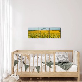 Obraz - ciąg słoneczników (z zegarem) (90x30 cm)