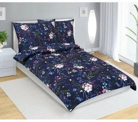 Bellatex Pościel bawełniana Kwiat jabłoni ciemnoniebieski, 140 x 200 cm, 70 x 90 cm