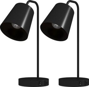 HOMCOM Zestaw lamp stołowych, 2 szt., Nowoczesne lampy z USB-A i USB-C do sypialni, salonu i biura, Czarny | Aosom PL