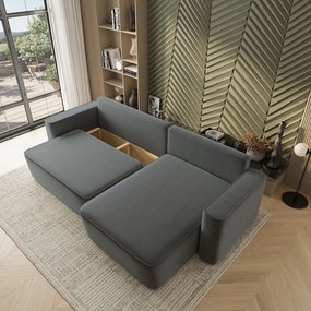 Masseno Narożnik BELARO z funkcją spania i pojemnikiem na pościel Narozniki L, Rozkładana sofa - Szary, CASTEL 93