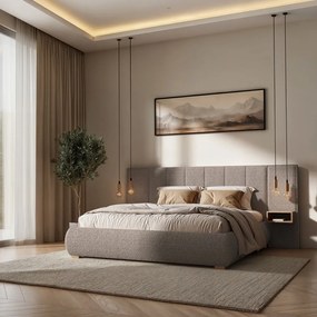 Jasnobrązowe tapicerowane łóżko dwuosobowe ze stelażem 140x200 cm Fioro – MESONICA