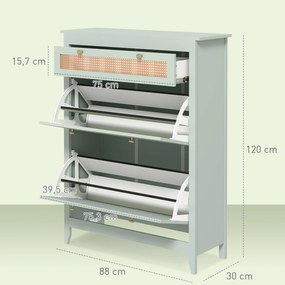 HOMCOM Szafka na 12 par butów z 1 wysuwaną szufladą, 2 klapowanymi szufladami, Komoda na buty, 88 x 30 x 120 cm, Zielony