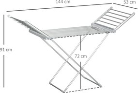HOMCOM Suszarka do Ubrań z Funkcją Ogrzewania, 45-55 ℃, Składana, 144Dł. x 53Sz. x 96Wys. cm
