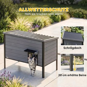 PawHut Wodoodporny domek dla kota z otwieranym dachem i wyjmowaną podłogą, wejście, dla 1-2 kotów do 12 kg, 85x55x70 cm, Jasnoszary | Aosom PL