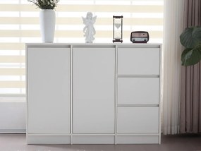 Nowoczesny bufet - 2 drzwi i 3 szuflady - z regulowanymi półkami - Biały