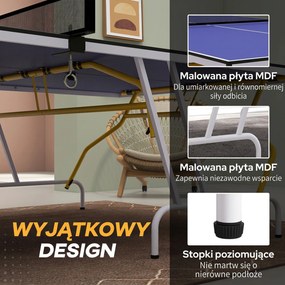 SPORTNOW Stół tenisowy składany z akcesoriami rakietki piłki siatka niebieski 274x152x76 cm | Aosom PL
