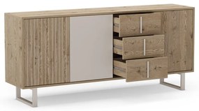 Szara niska komoda w dekorze dębu 180x80 cm Millay – Marckeric