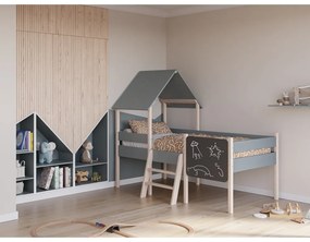 Szarozielone łóżko dziecięce z litego drewna sosnowego w kształcie domku/podwyższone ze stelażem 90x190 cm Mint – Marckeric