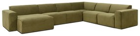 Zielona sztruksowa sofa modułowa w kształcie litery "U" Scandic Sting, lewostronna