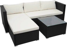 Zestaw polirattanowy MCW-F57 (3-częściowy),  czarny, poduszki kremowe bez poduszek dekoracyjnych