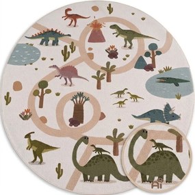 Dywan dziecięcy Coco Dinozaury kremowe koło 200 cm x 200 cm