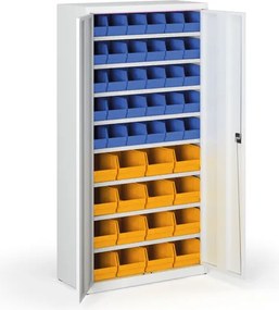 Szafa z plastikowymi pojemnikami BASIC - 1800 x 400 x 920 mm, 30x B, 16x C, szary