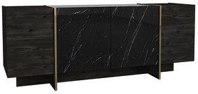 Komoda - 4-drzwiowa – efekt czarnego marmuru, ciemny naturalny i złoty – CADEBA