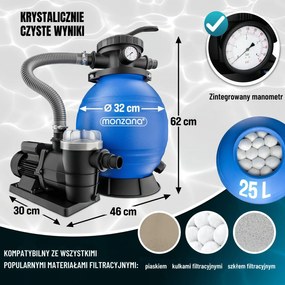 Filtr piaskowy do basenu AQUA 9 600 l/h, niebieska Monzana