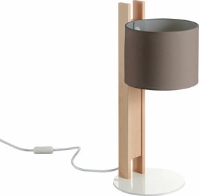 KOMPAKTOWA lampa sto?owa w nowoczesnym stylu z drewna - H 50,5 cm - E27 40W - ø45 - IP20 - drewno i be?owa bawe?na