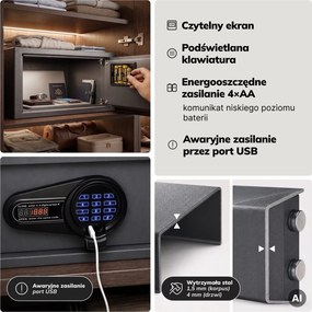 Sejf hotelowy na laptopa 15″ i dokumenty A4 elektroniczny Alfred