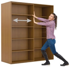Dwurzędowa biblioteka przesuwna DOUBLE, 1800 x 700 x 2000 mm, czereśnia
