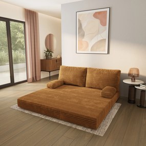 Masseno Sofa piankowa SILAR z funkcją spania, Kanapa z pianki do salonu, Bezmontażowa, Tkanina sztruksowa – Miedziany TILIA 56