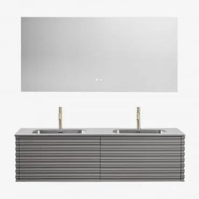 Zestaw Drewnianych Mebli Łazienkowych Noura Ze Zintegrowanymi Umywalkami Nickel & Prostokątny Led I Przeciwmgielny 160x75 Cm Jorvi & - Sklum